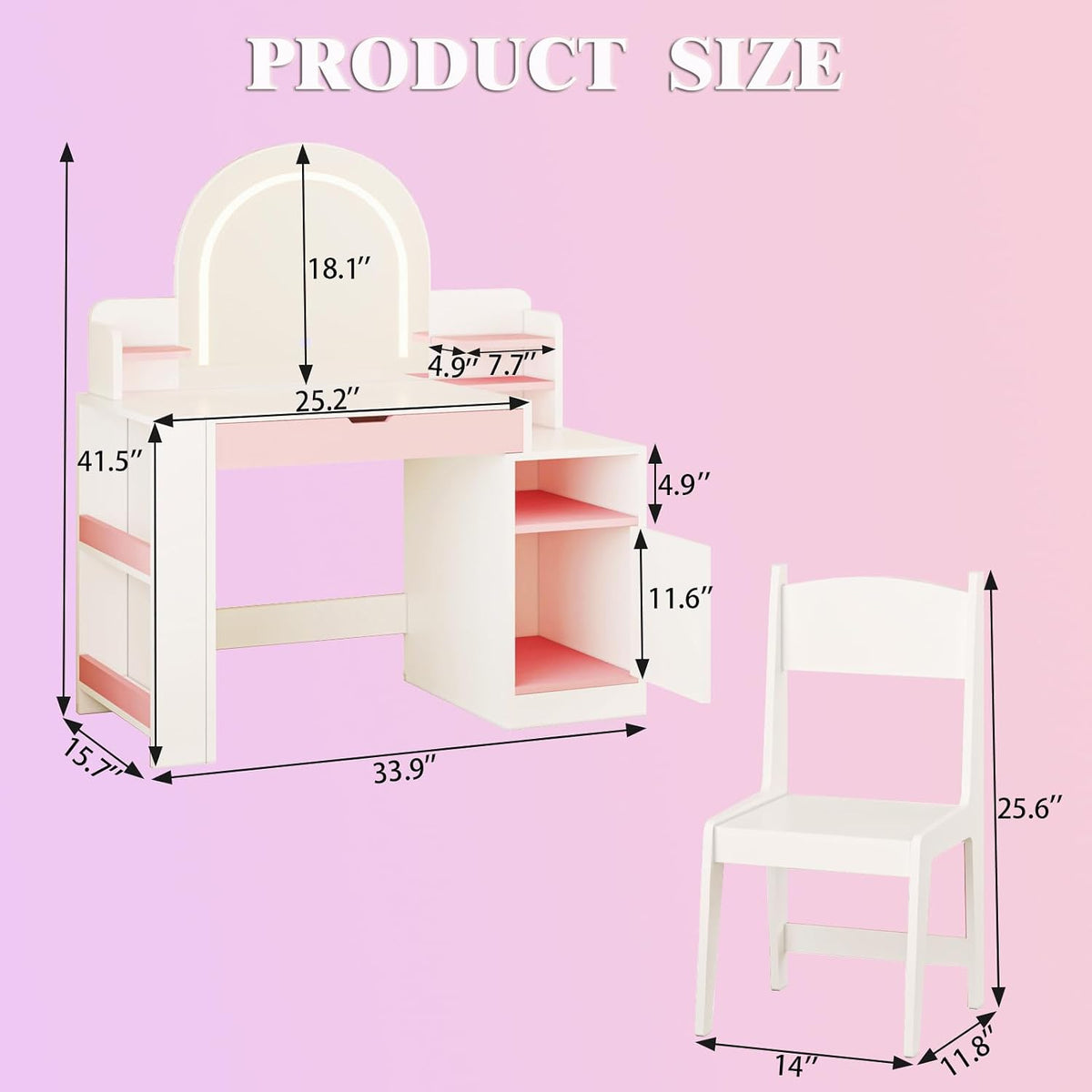 3 in 1 White Kids Vanity Set