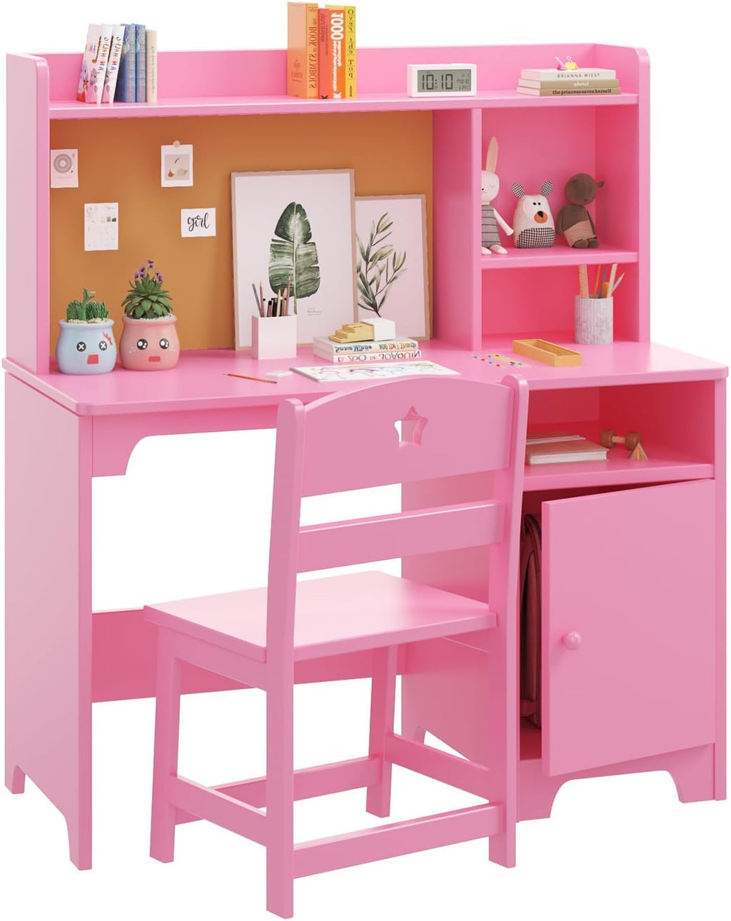 Pink Kids Desk Chair Set With Hutch