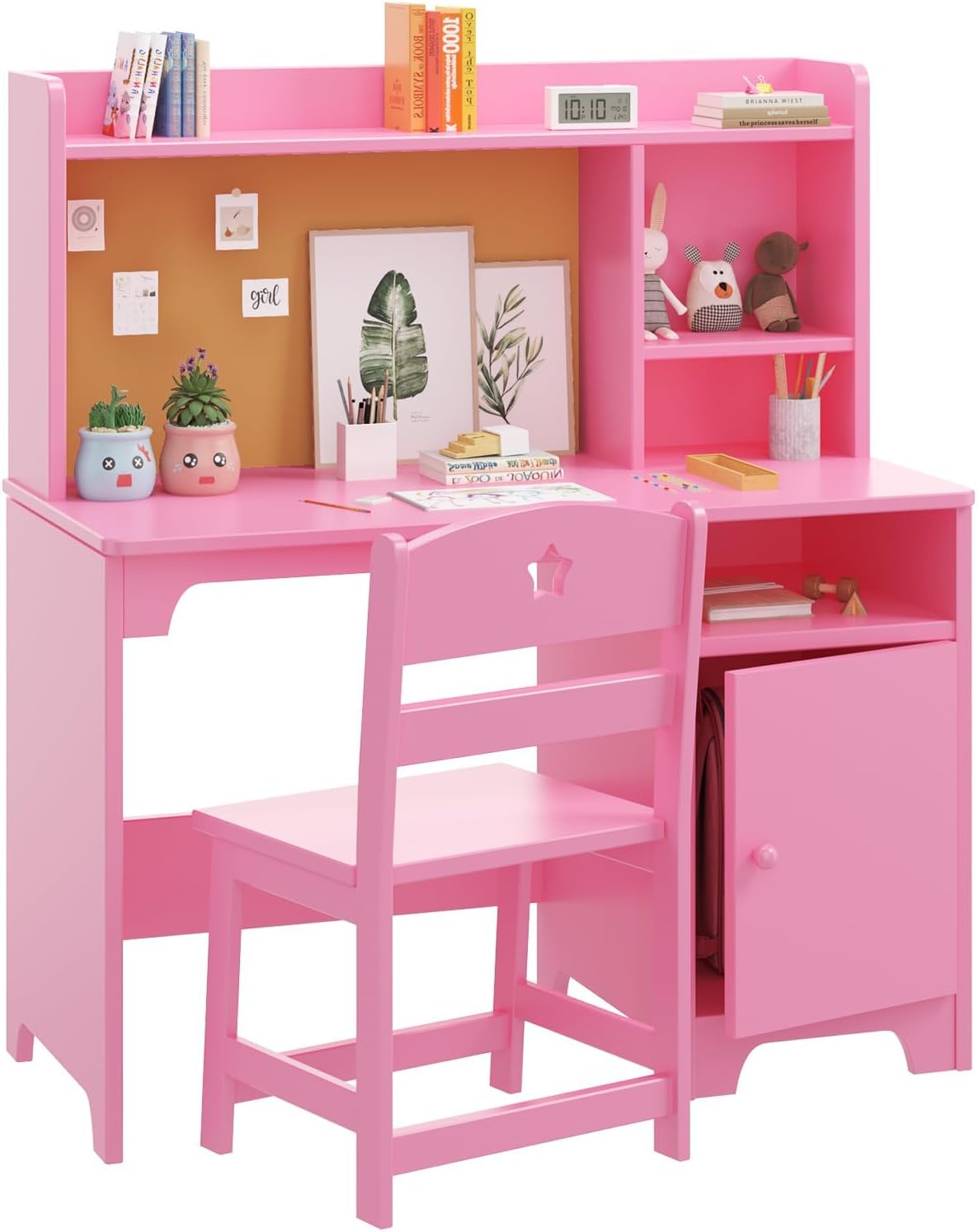 Pink Kids Desk Chair Set With Hutch