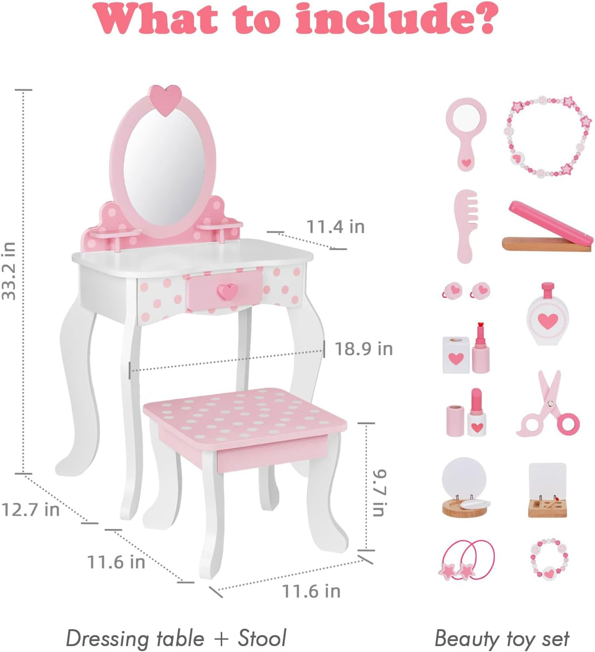 Pink Heart Kids Vanity Set