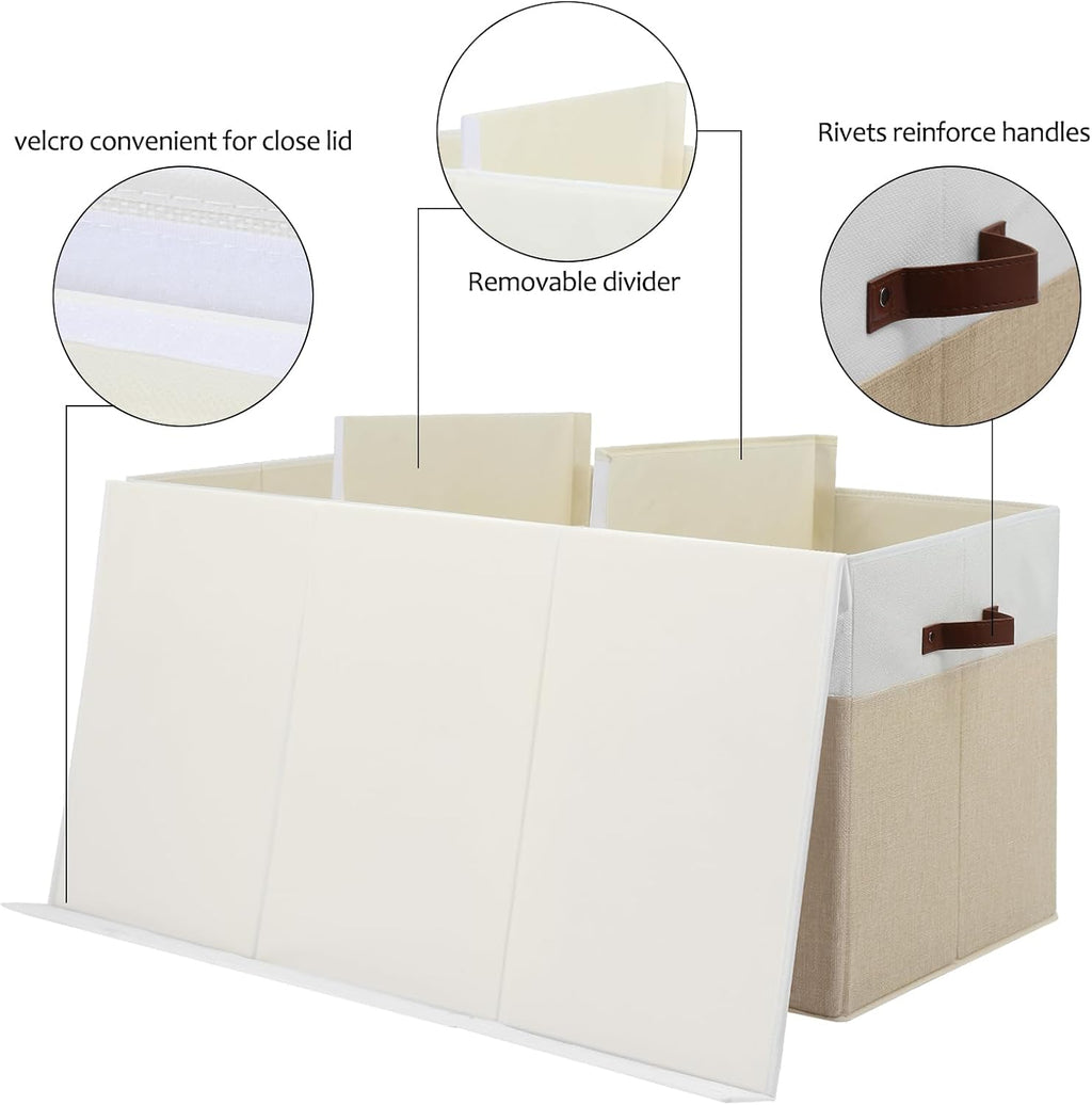 Beige White Divided Foldable Toy Chest