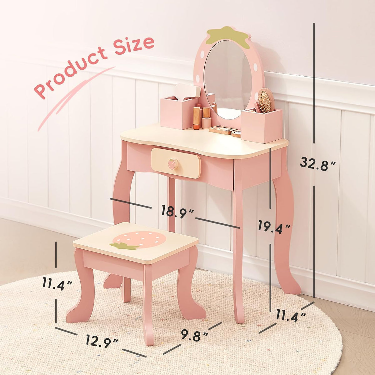 Pink Strawberry Kids Vanity Set