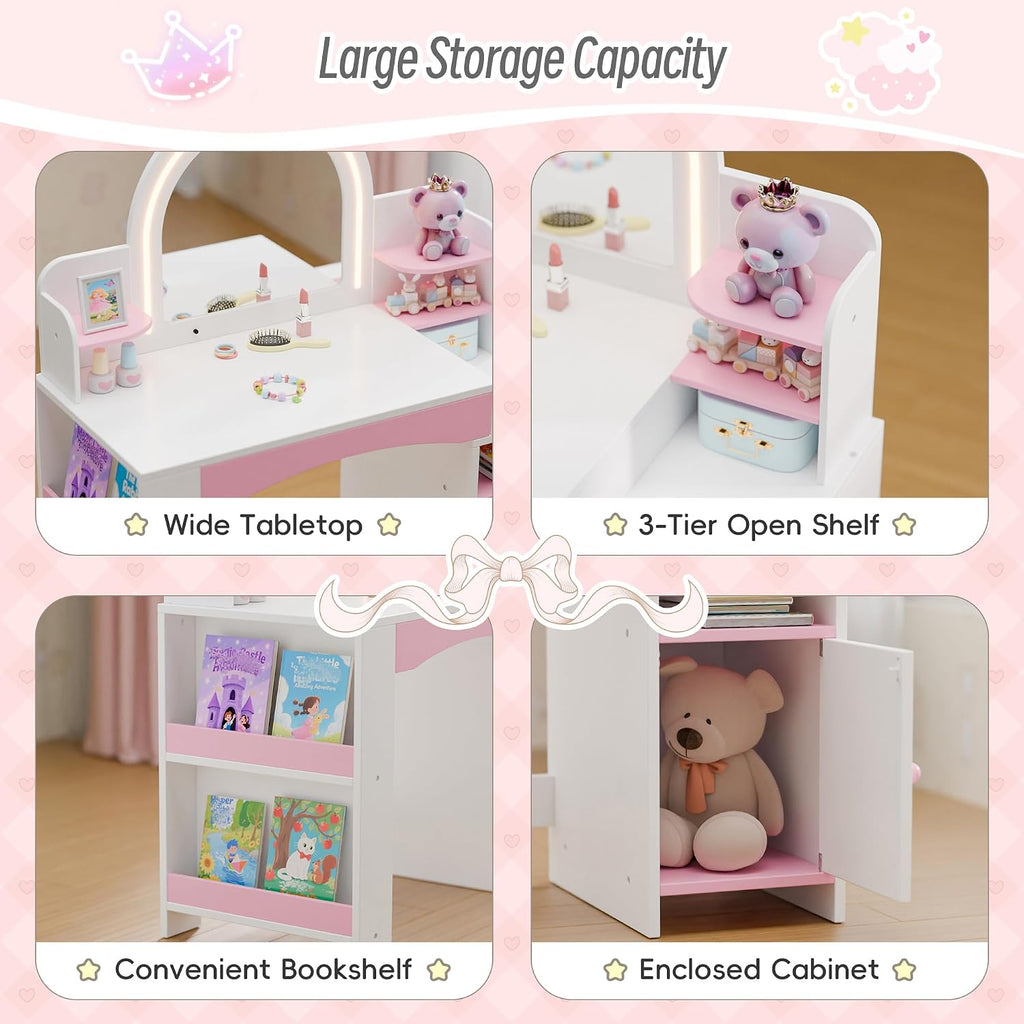 White Multi-Shelf Kids Lighted Vanity Set