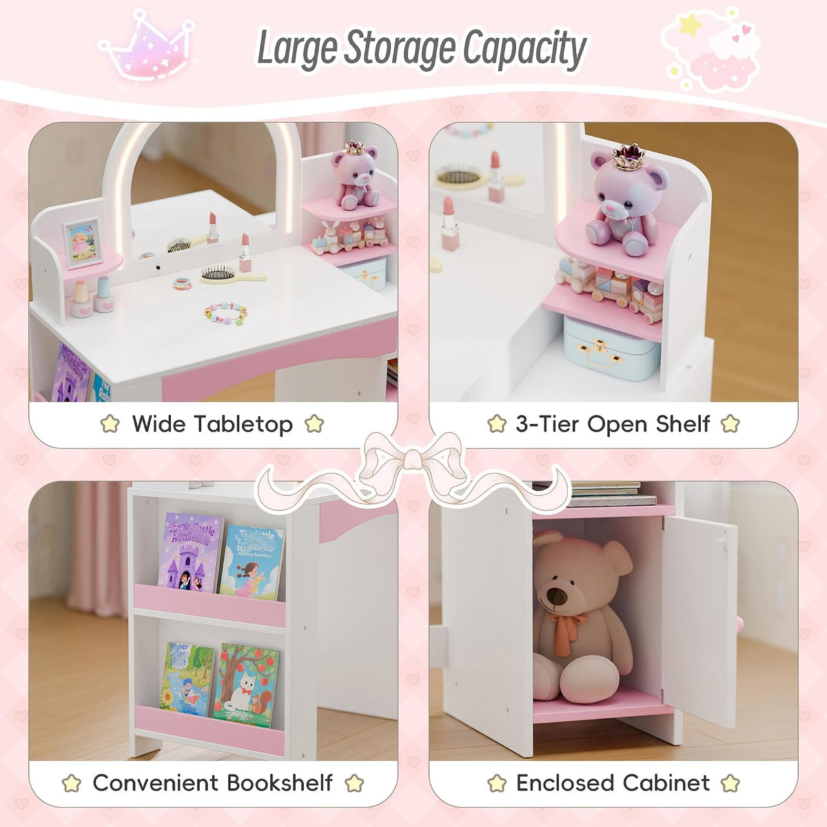 White Multi-Shelf Kids Lighted Vanity Set