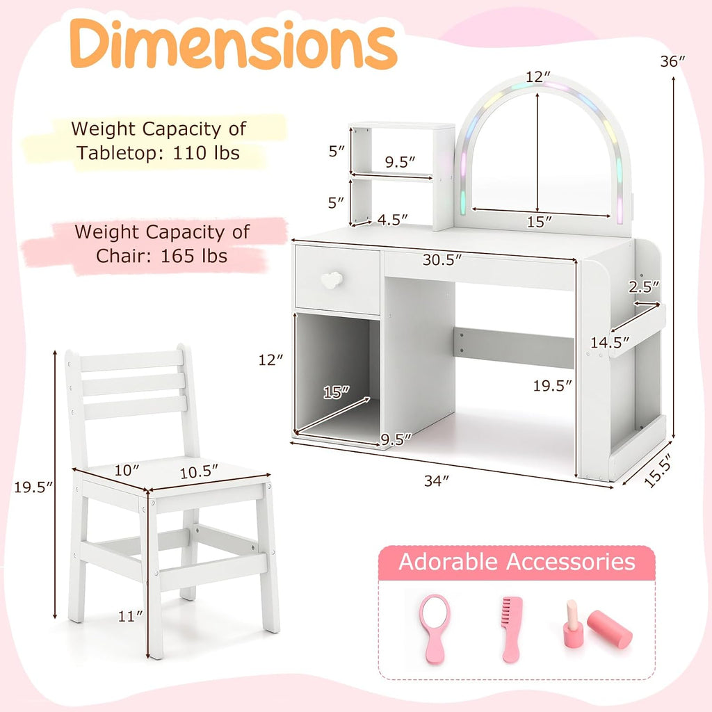White Wooden Kids Vanity Set