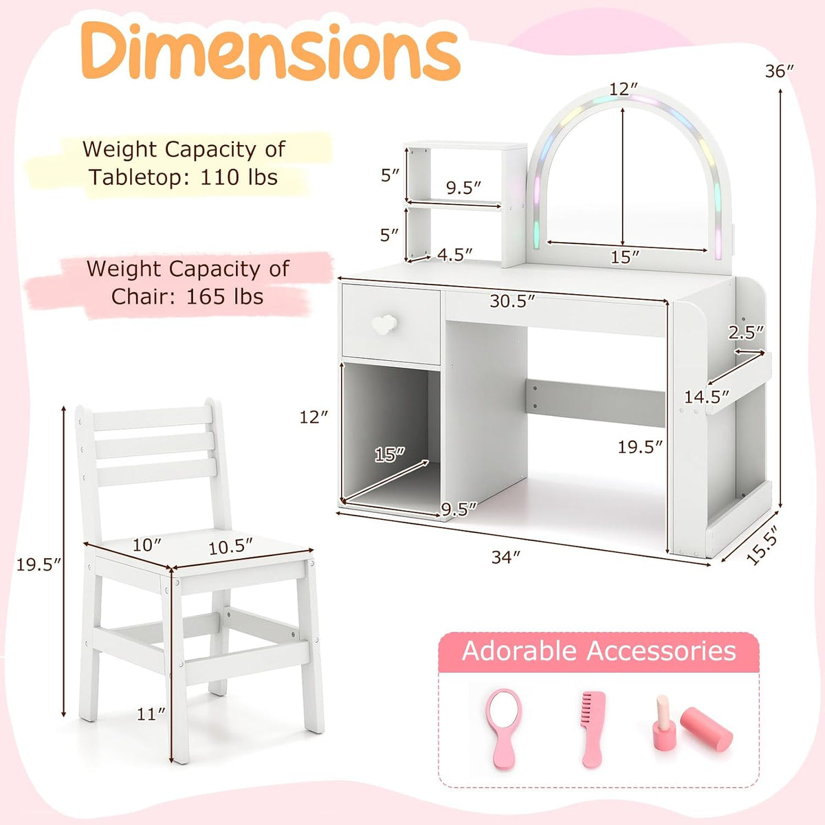 White Wooden Kids Vanity Set