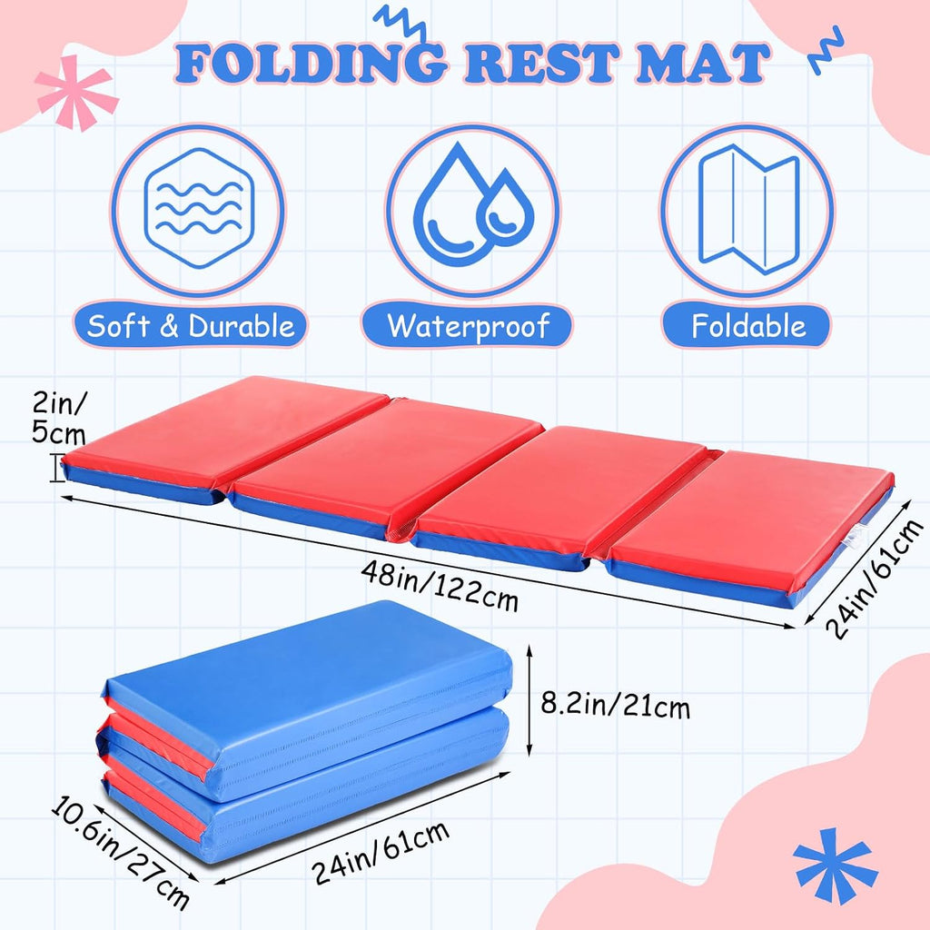 Red Blue 4-Section Kids Nap Mat