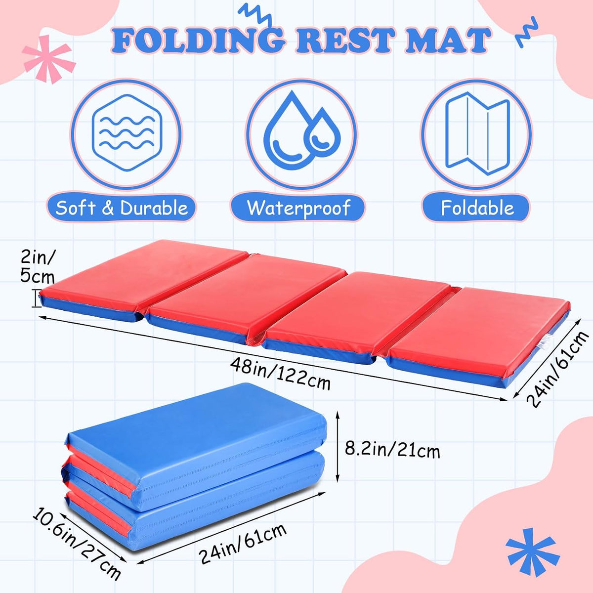 Red Blue 4-Section Kids Nap Mat