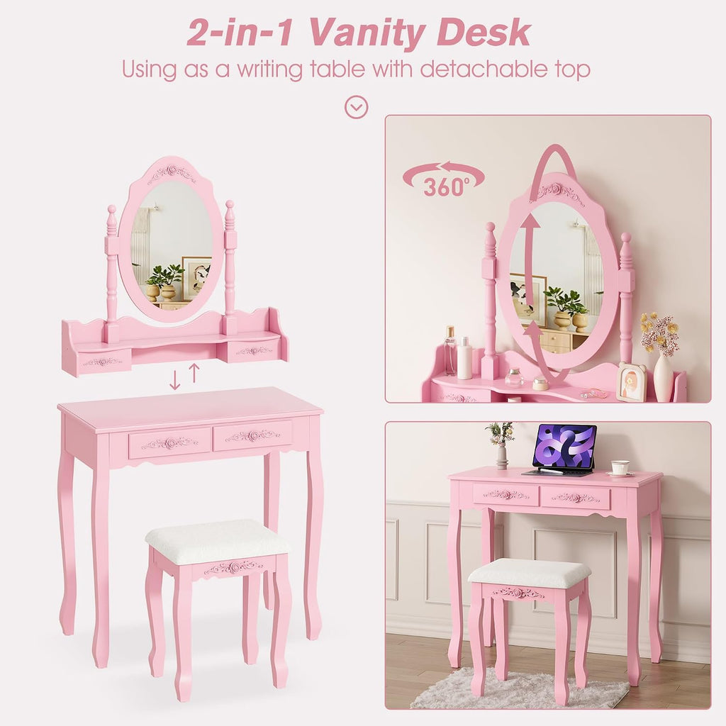 Girls Pink Vanity Desk Set