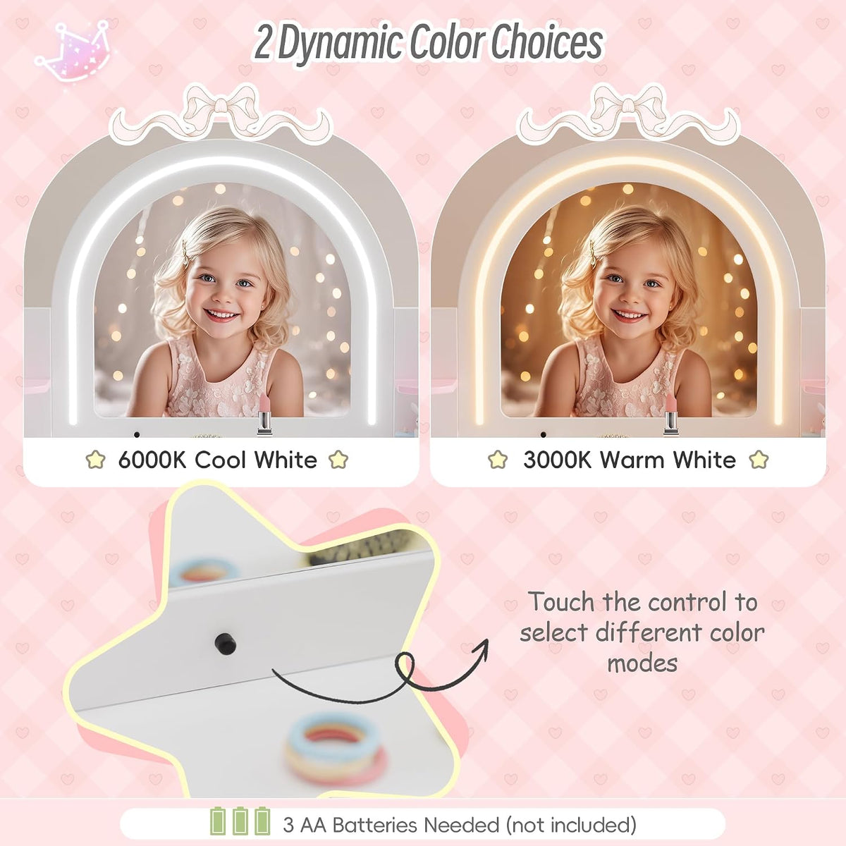 White Multi-Shelf Kids Lighted Vanity Set