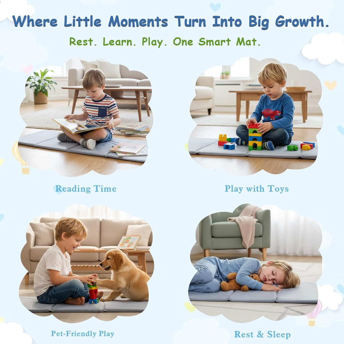 Grey Fleece Foldable Kids Nap Mat