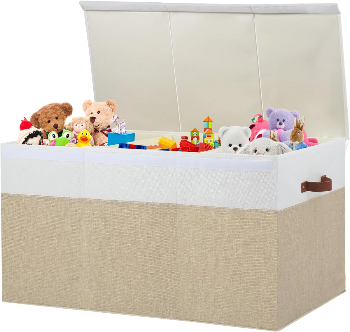 Beige White Divided Foldable Toy Chest