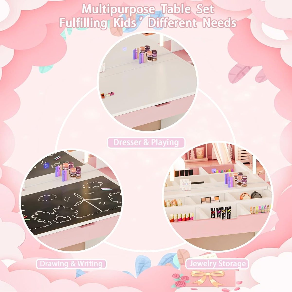 3 in 1 White Kids Vanity Set