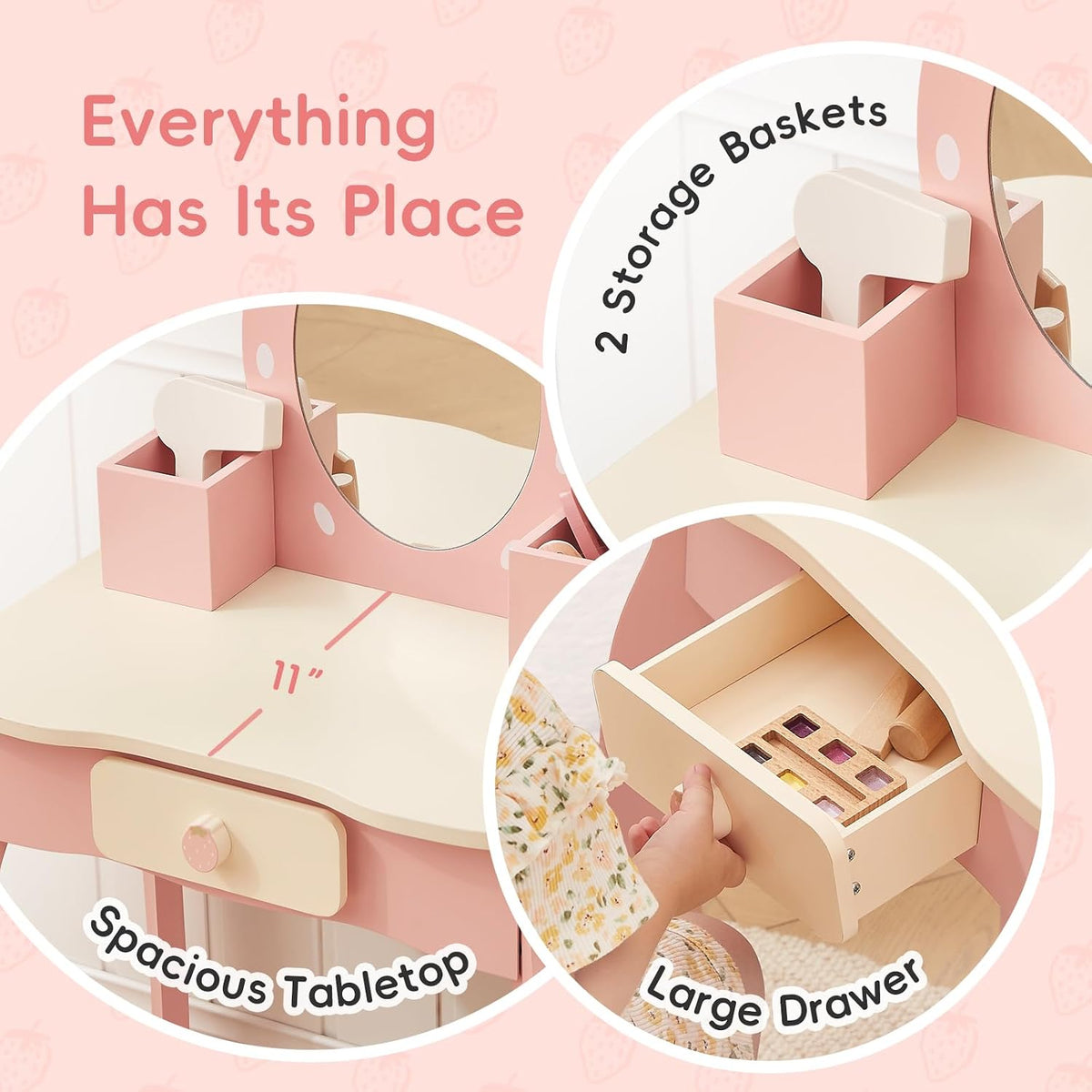 Pink Strawberry Kids Vanity Set