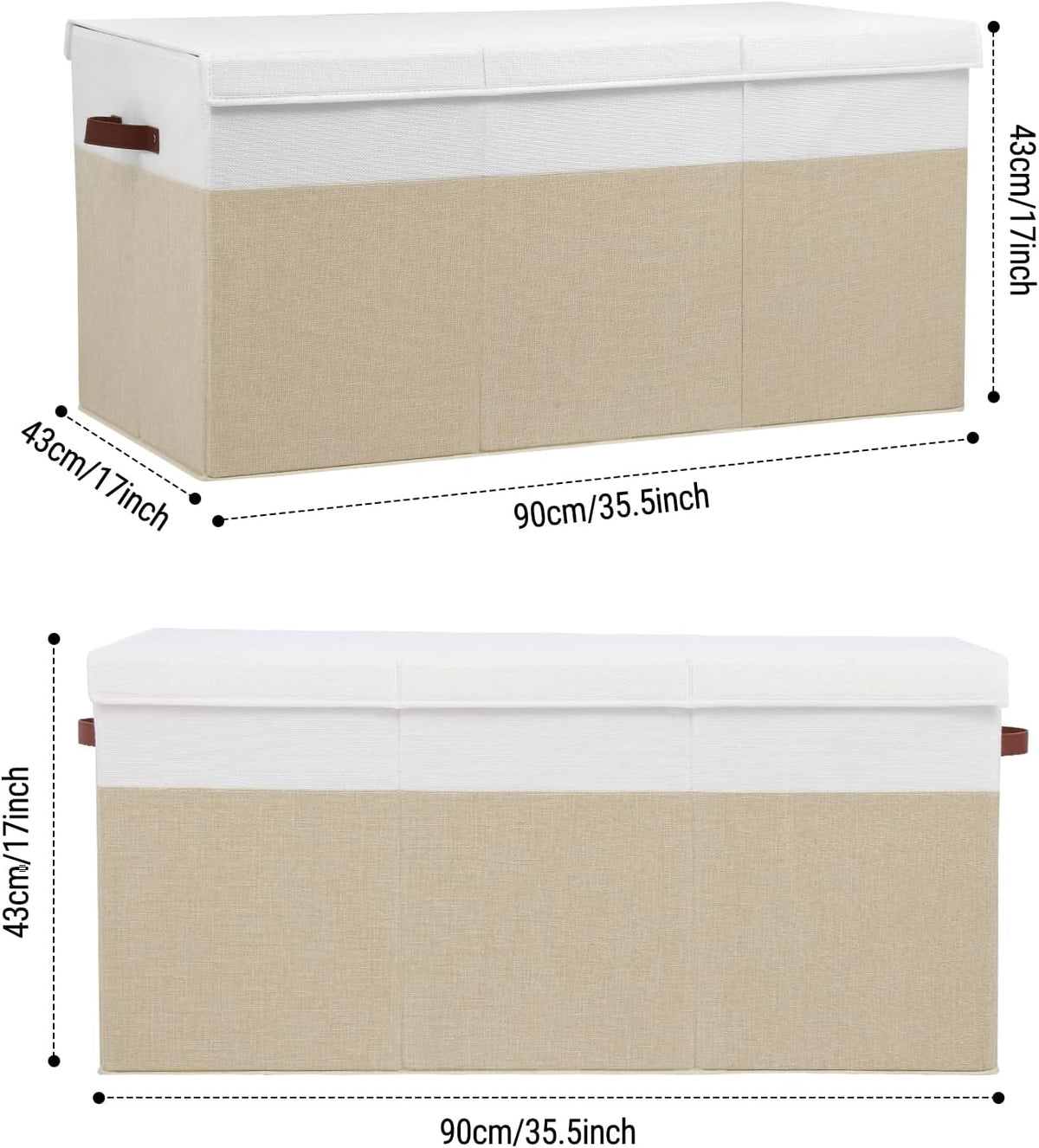 Beige White Divided Foldable Toy Chest