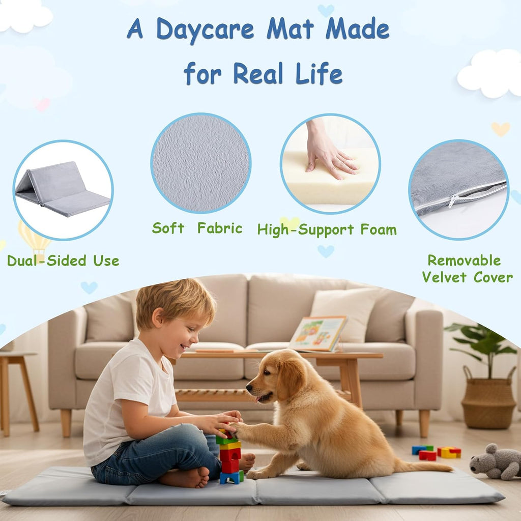 Grey Fleece Foldable Kids Nap Mat