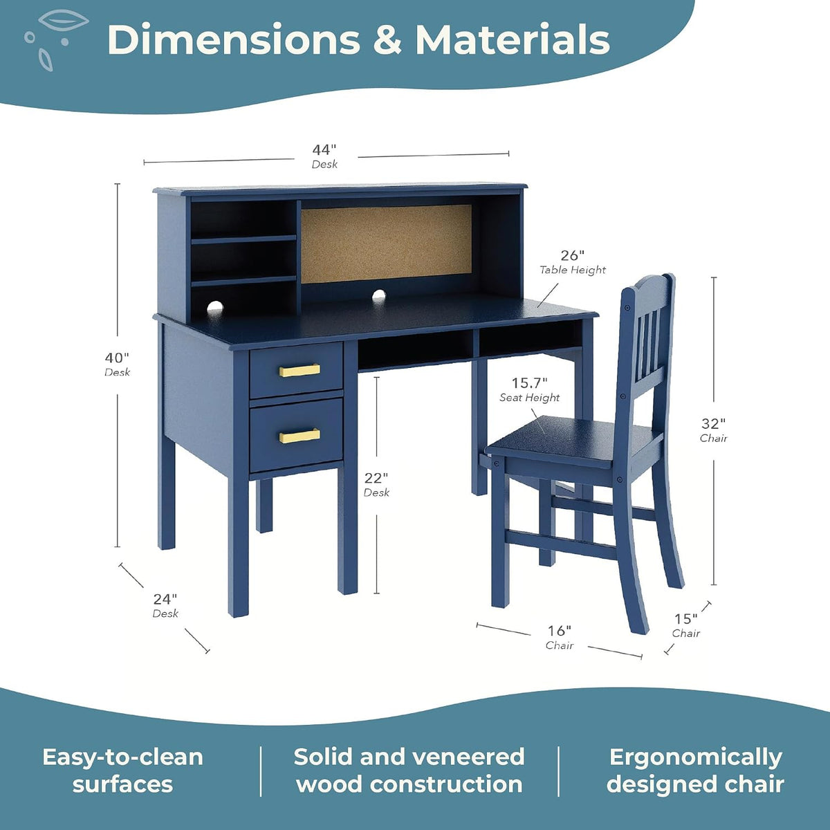 Navy Taiga Kids Desk Chair Set