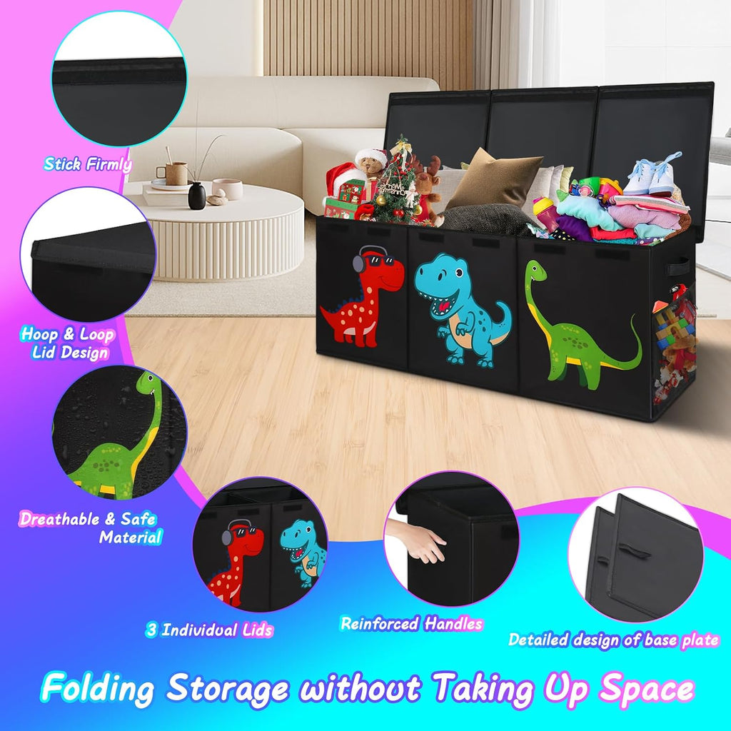 Black Divided Foldable Large Toy Chest