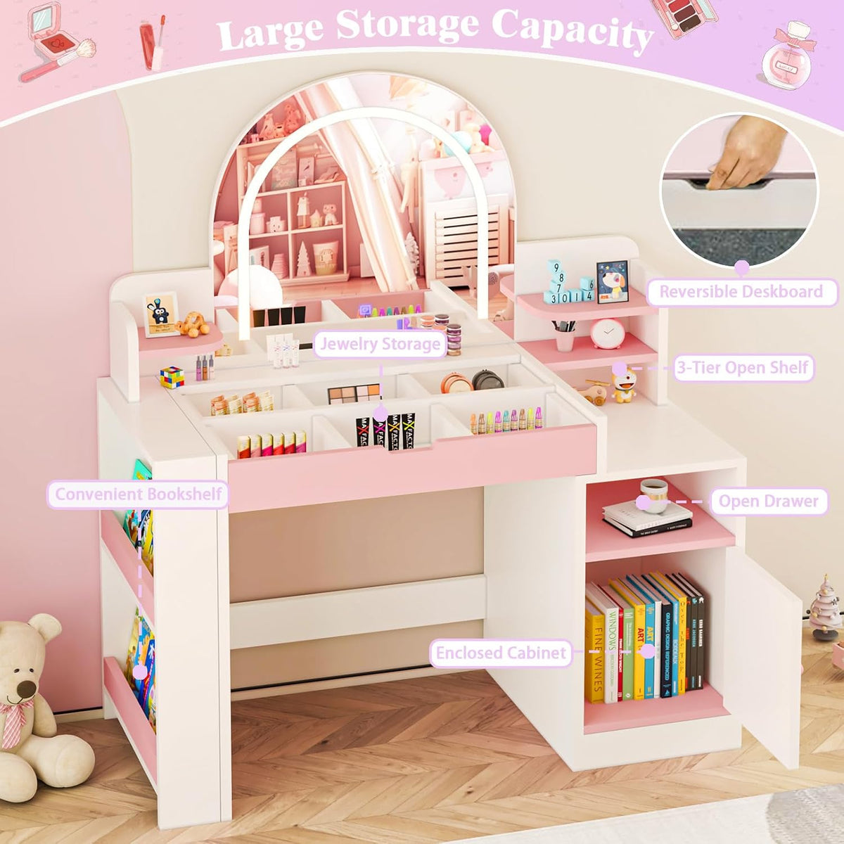 3 in 1 White Kids Vanity Set