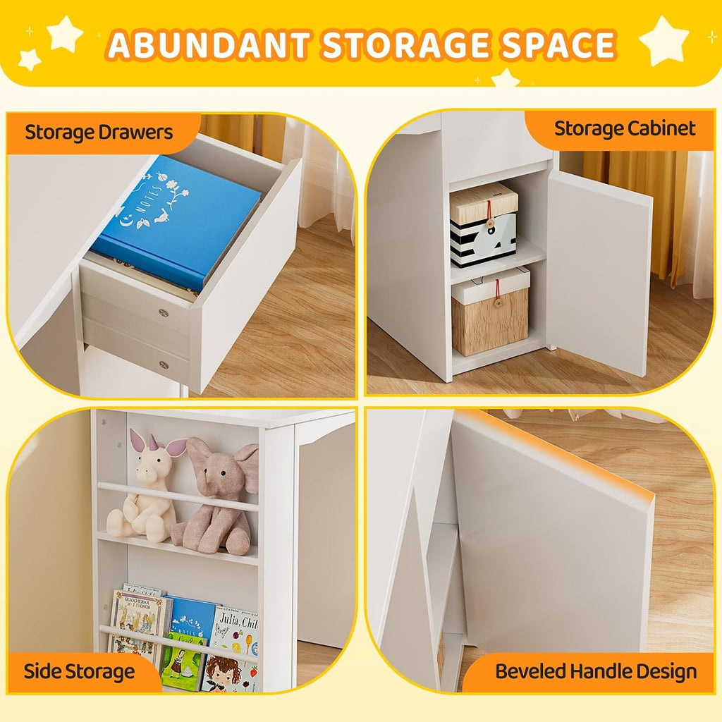 White Kids Desk Chair Set With Bookshelf