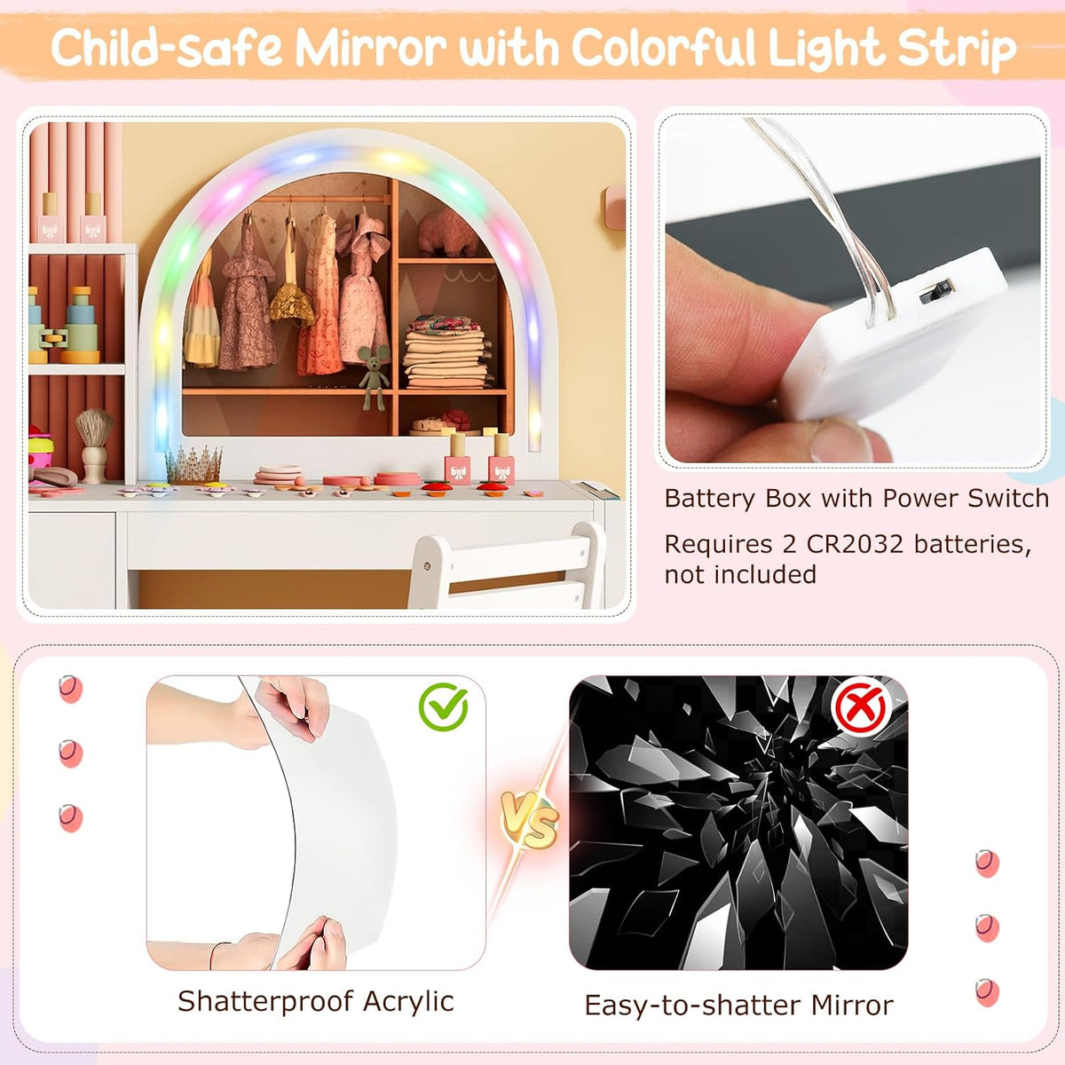 White Wooden Kids Vanity Set
