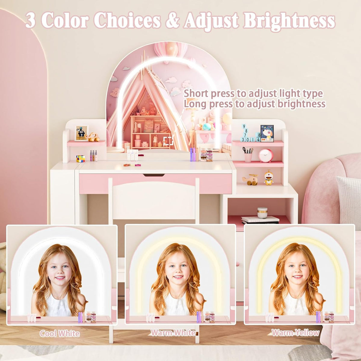 3 in 1 White Kids Vanity Set