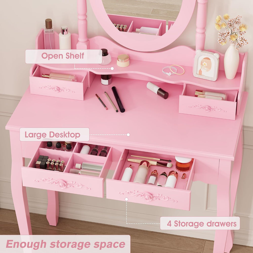 Girls Pink Vanity Desk Set