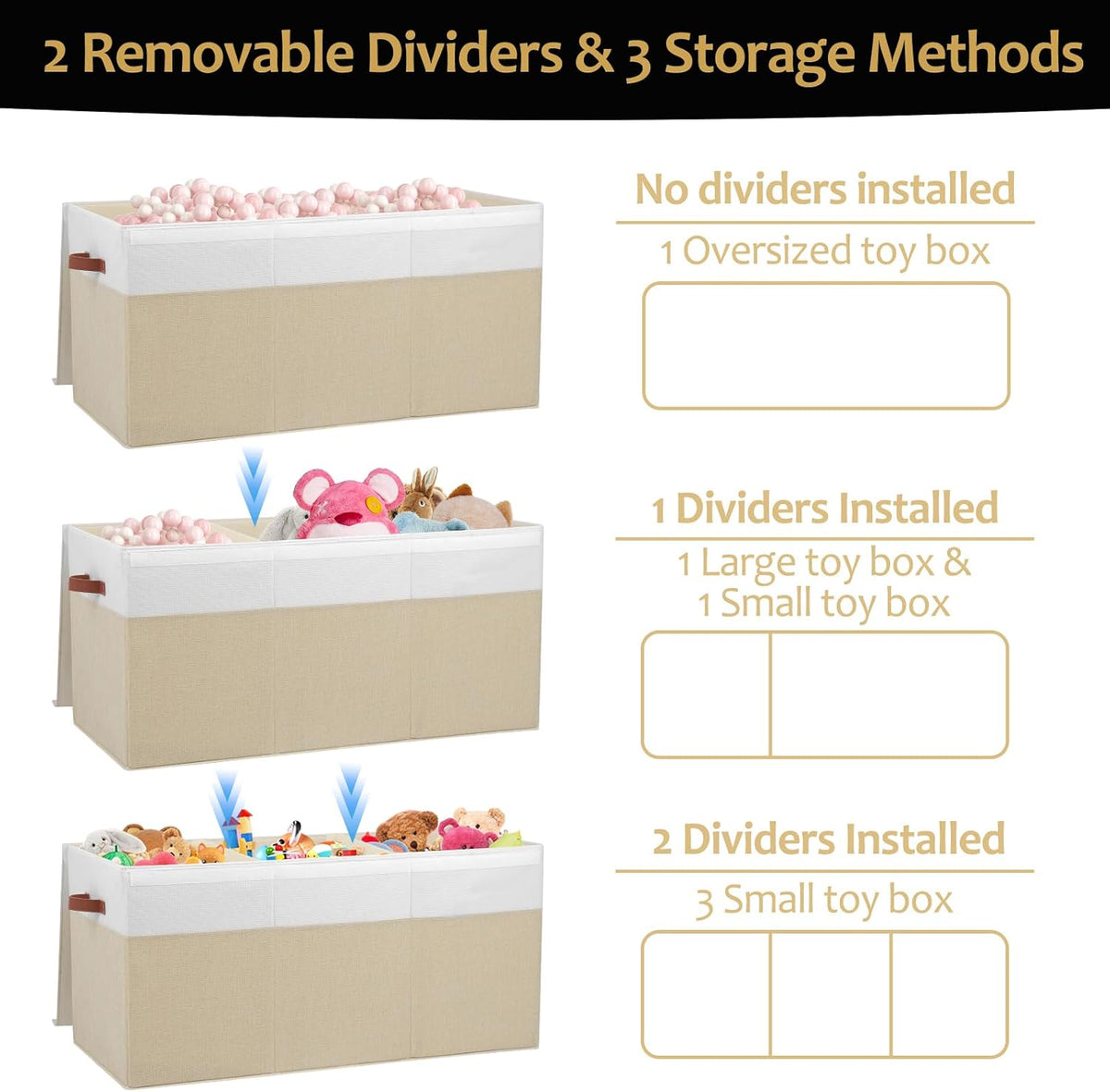 Beige White Divided Foldable Toy Chest