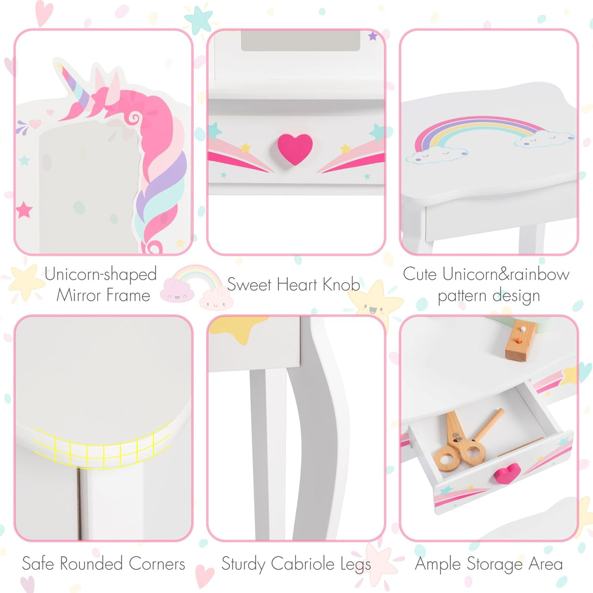Kids Wooden Princess Vanity Set