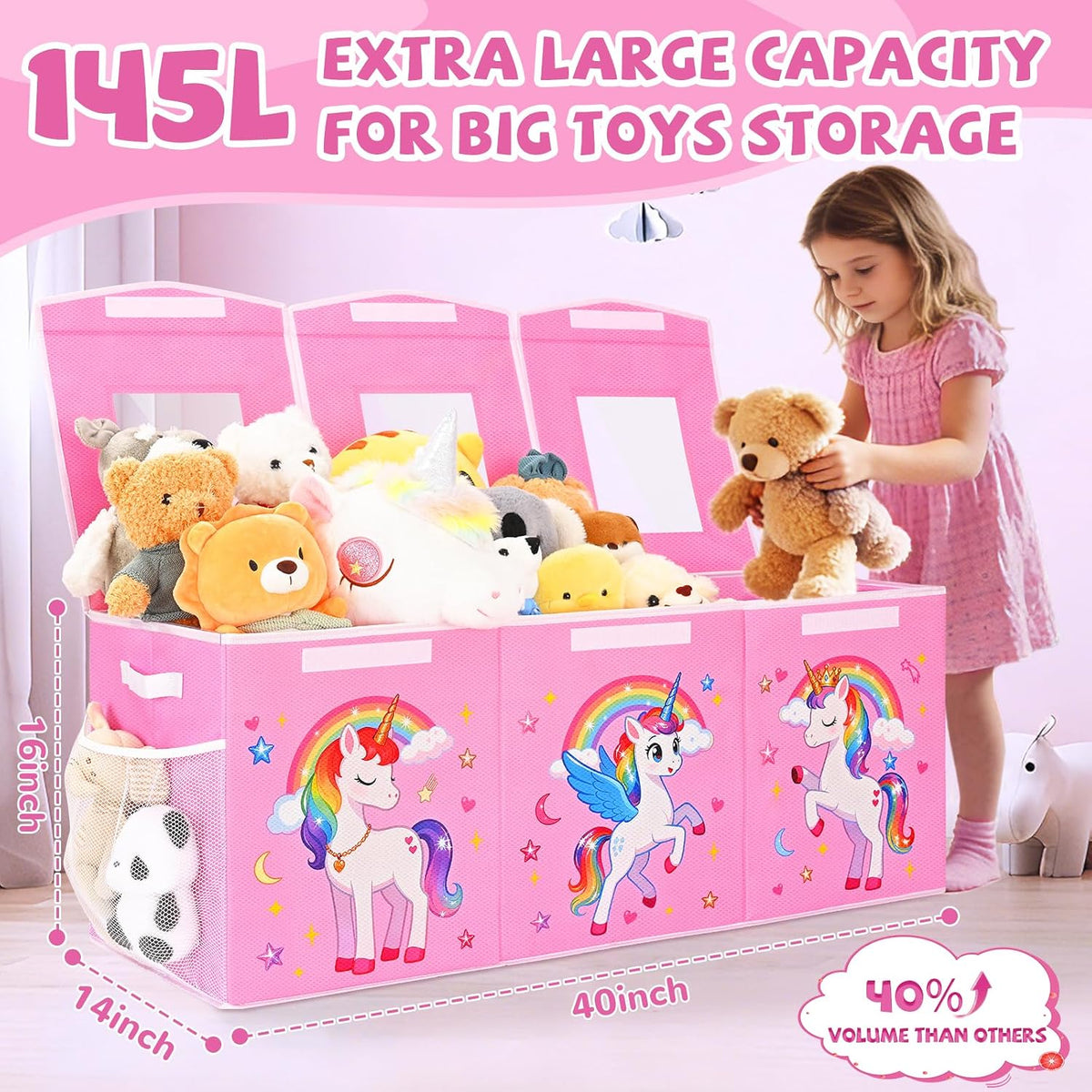 Pink Divided Foldable Toy Chest