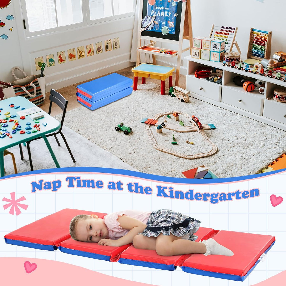Red Blue 4-Section Kids Nap Mat