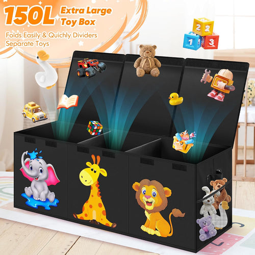 Black Animal Pattern Large Foldable Toy Chest