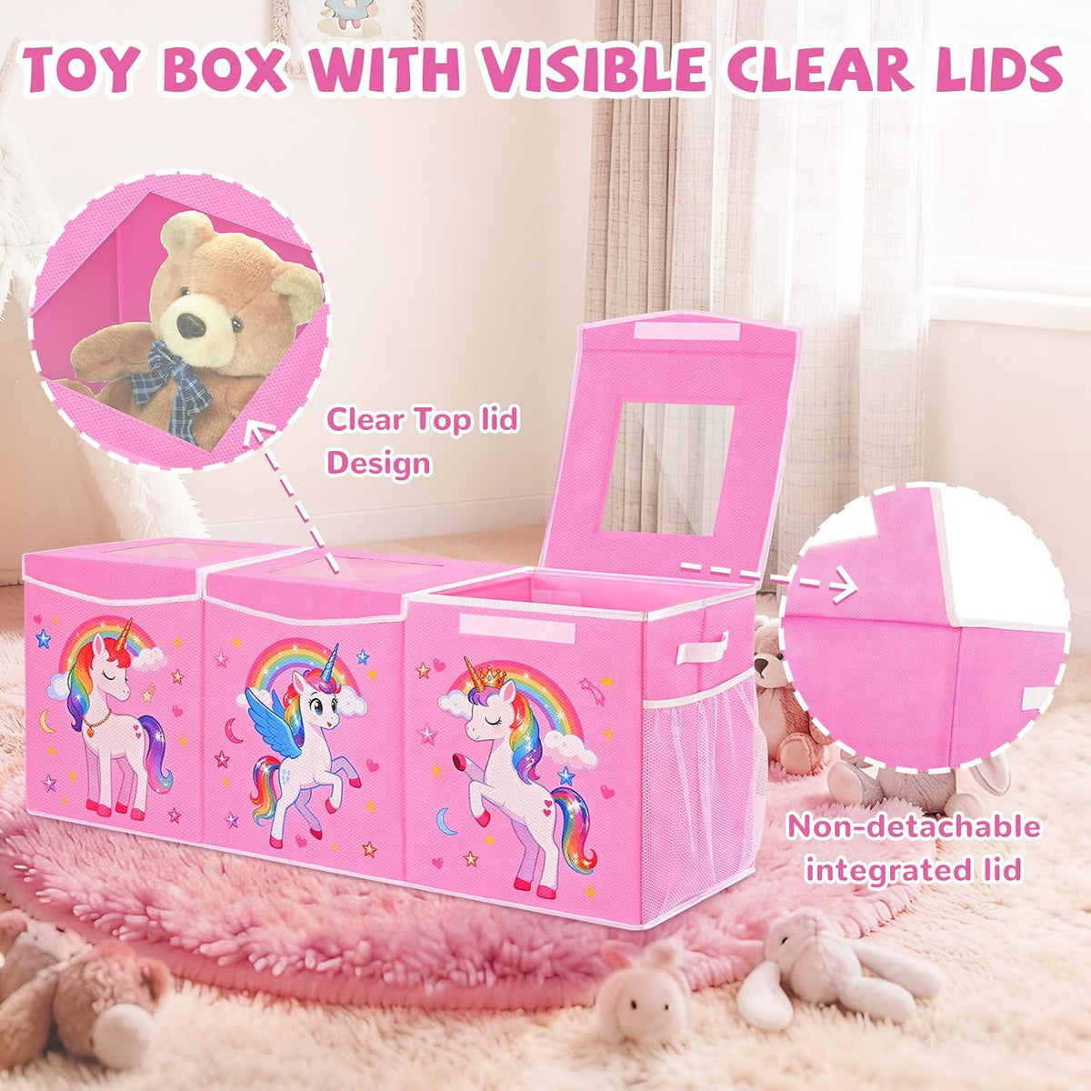 Pink Divided Foldable Toy Chest