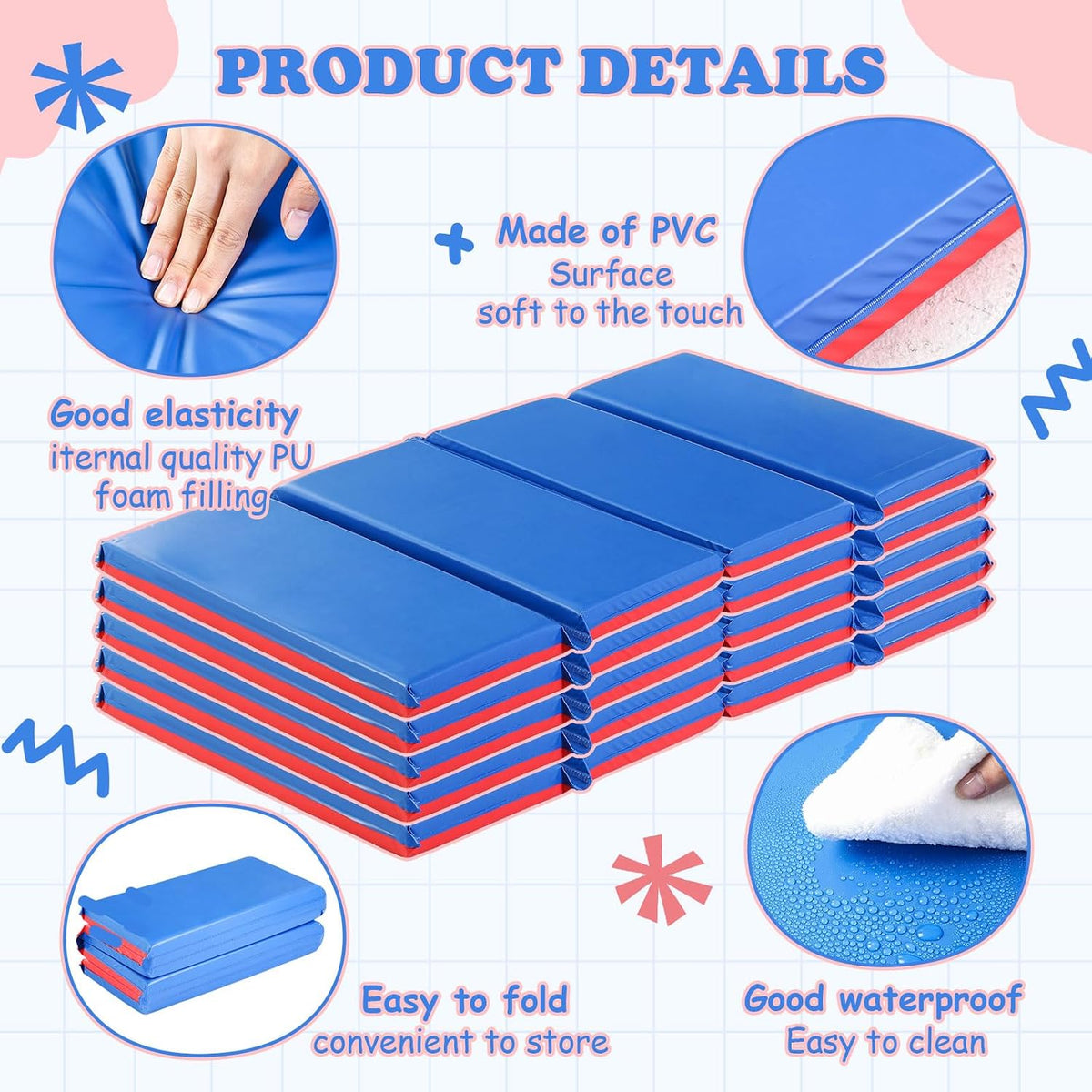 Red Blue 4-Section Kids Nap Mat
