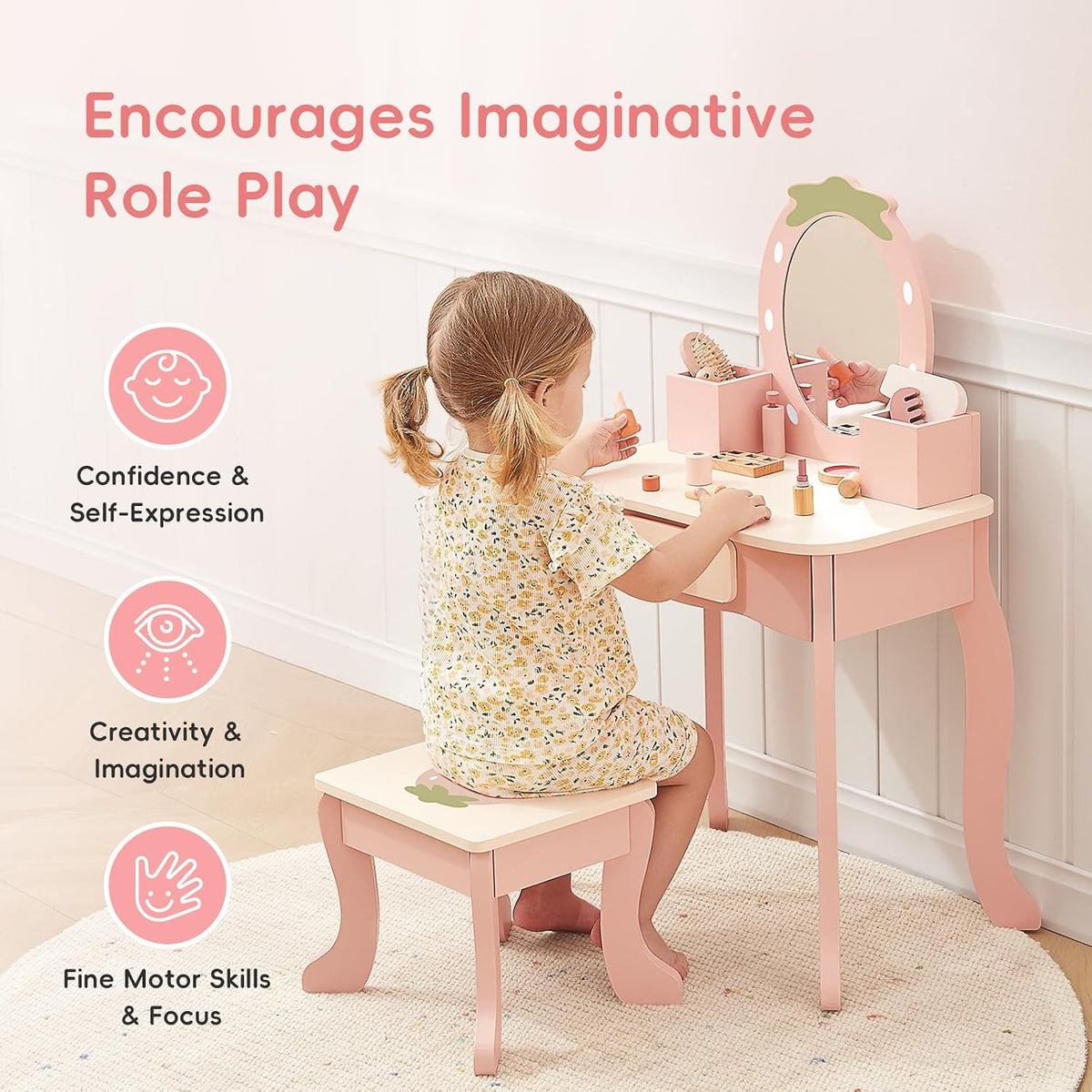 Pink Strawberry Kids Vanity Set