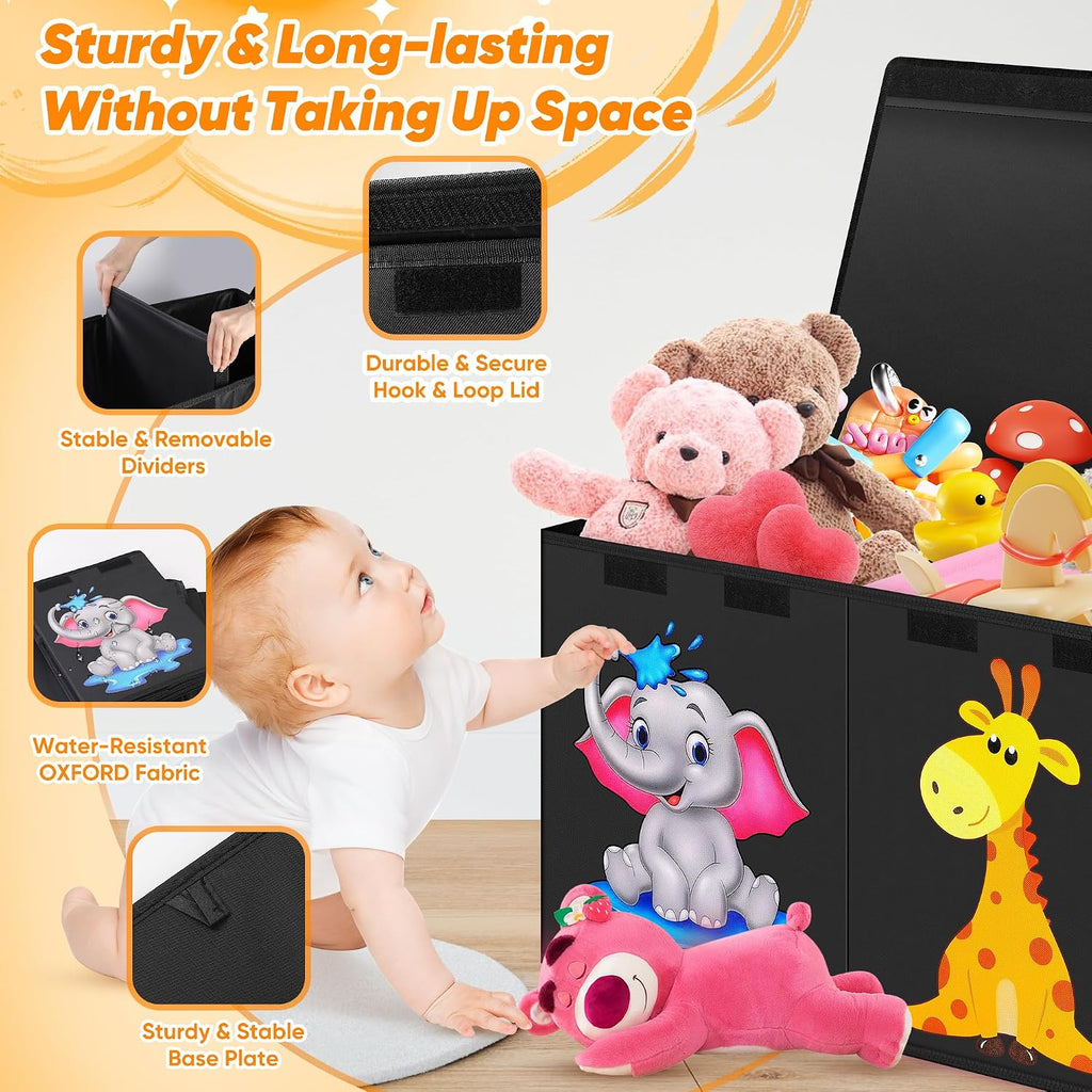 Black Animal Pattern Large Foldable Toy Chest