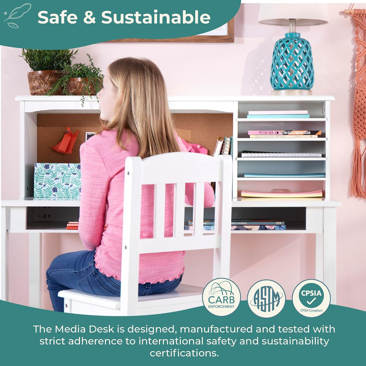 White Kids Media Desk Chair Set