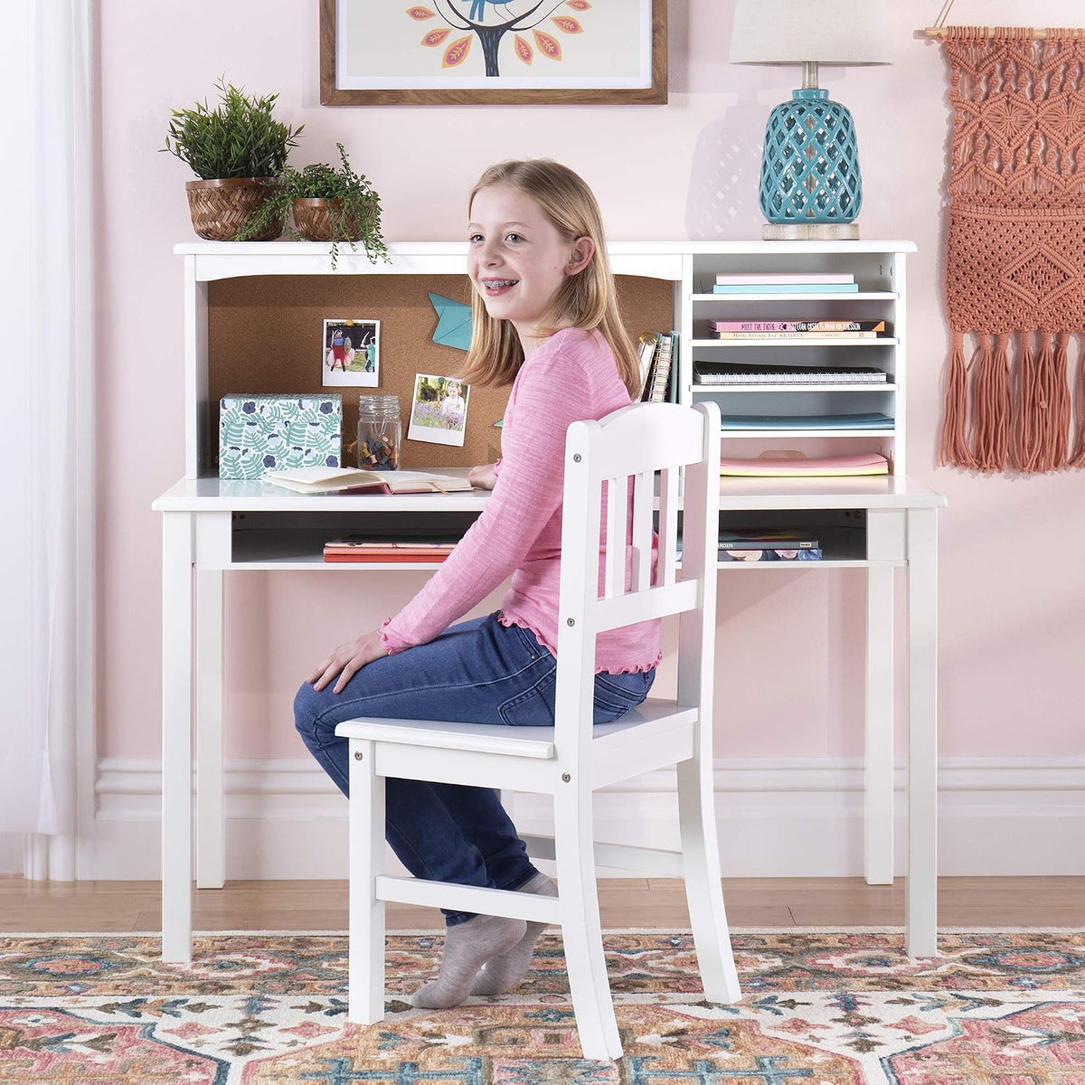 White Kids Media Desk Chair Set