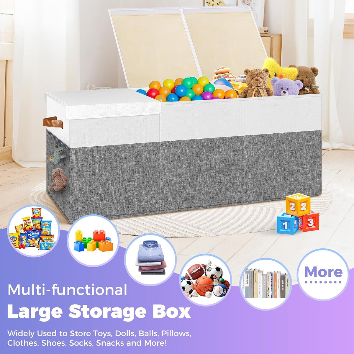 White Gray Divided Foldable Toy Chest
