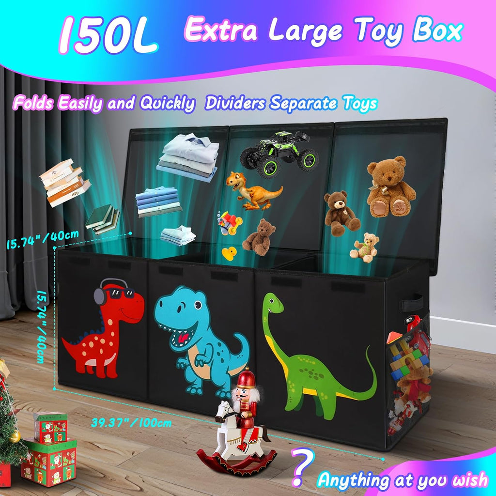 Black Divided Foldable Large Toy Chest