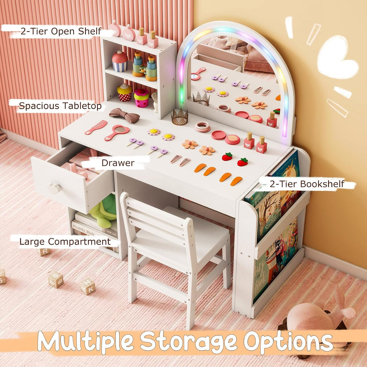 White Wooden Kids Vanity Set