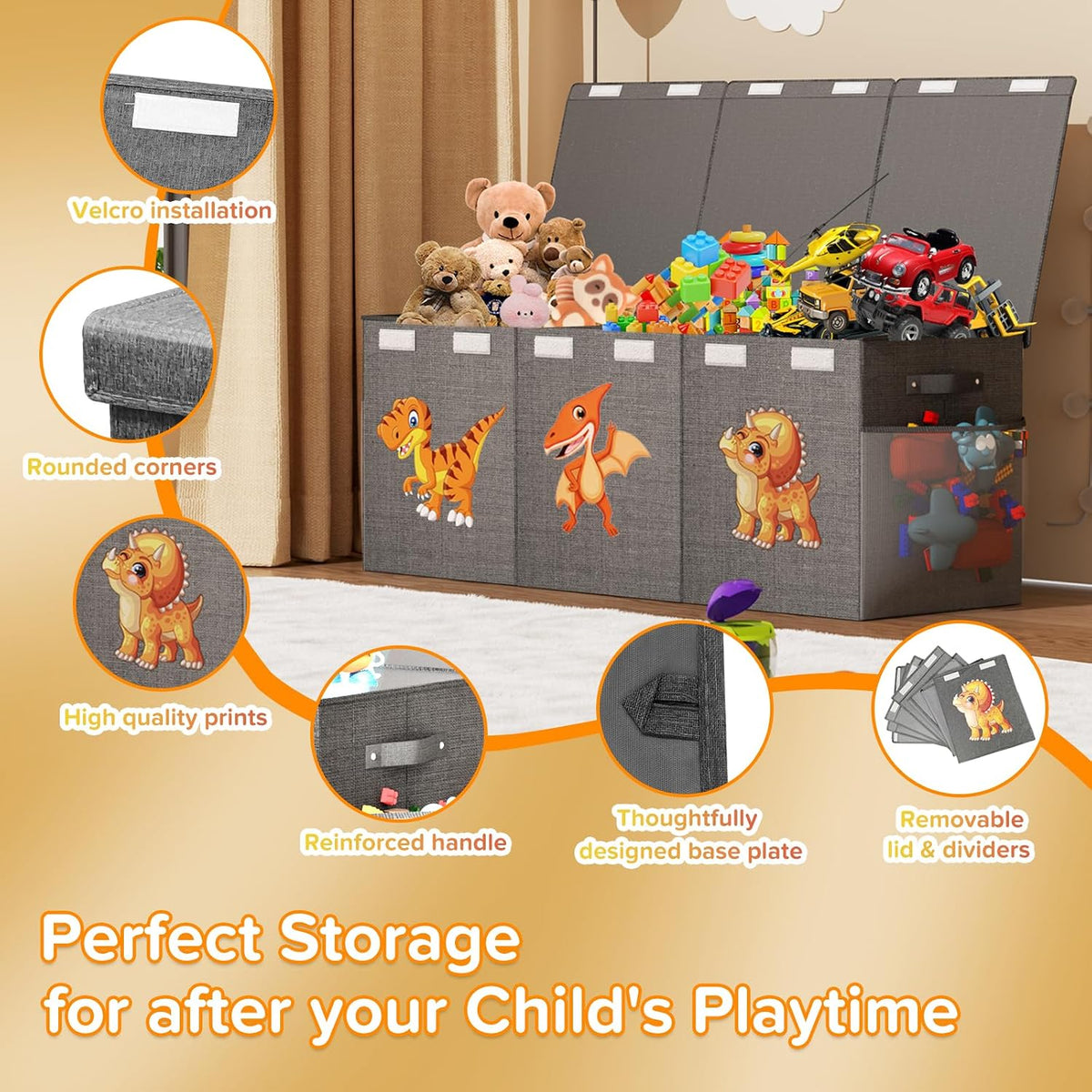 Gray Dinosaur Large Foldable Toy Chest