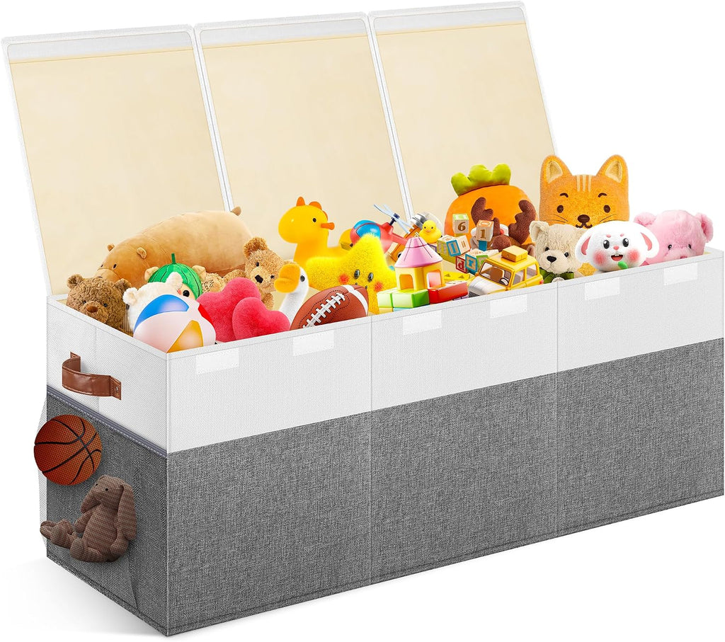 White Gray Divided Foldable Toy Chest